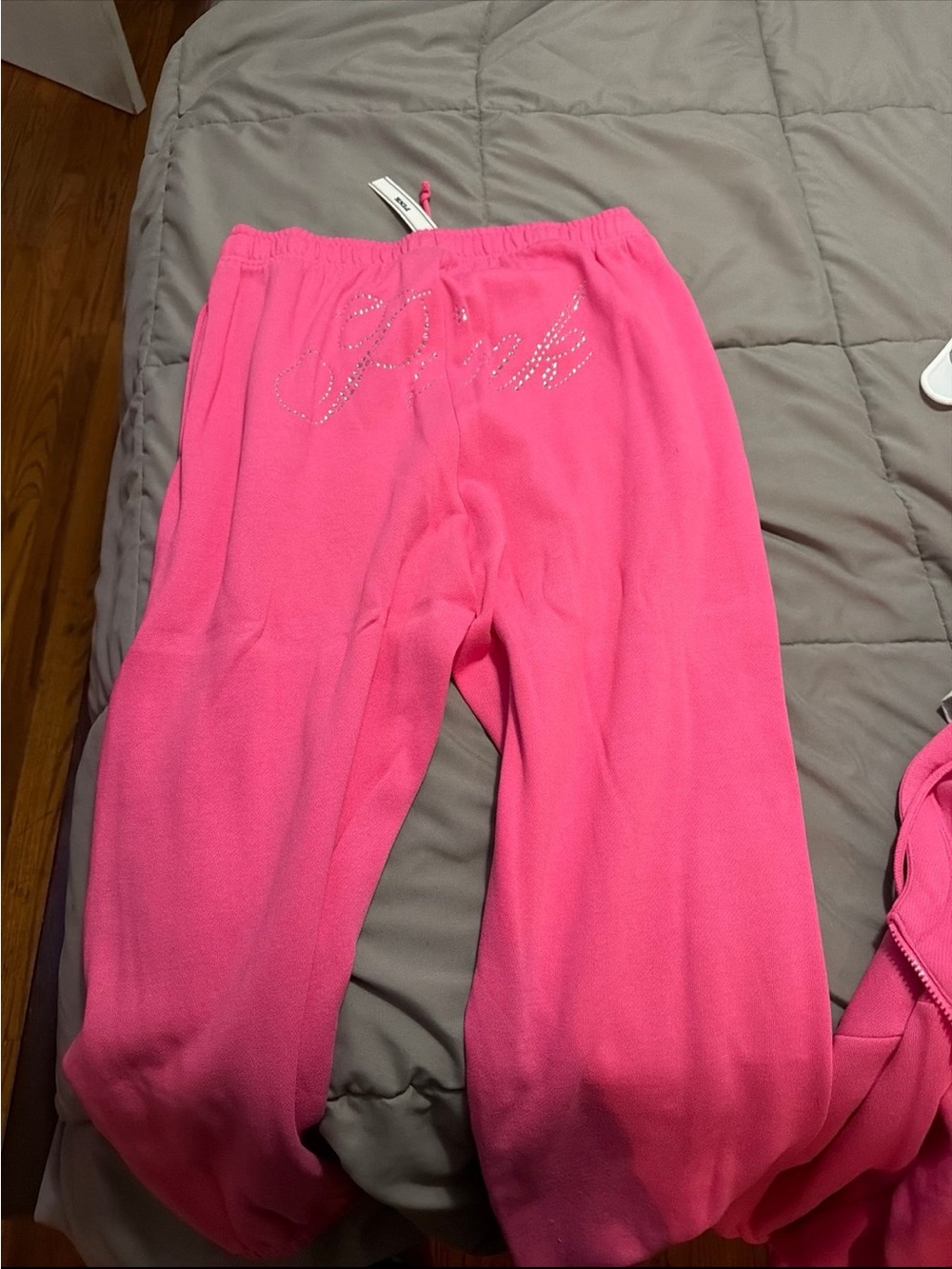 PINK Victoria's Secret Hot Pink Rhinestone Logo outfit large